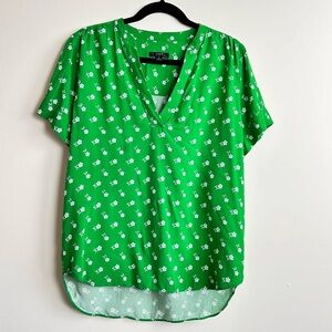 J.Crew Green & White Drapey band-collar top in dainty floral Size small